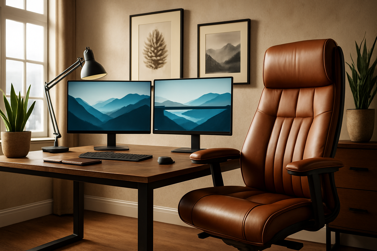Office chair and dual monitors